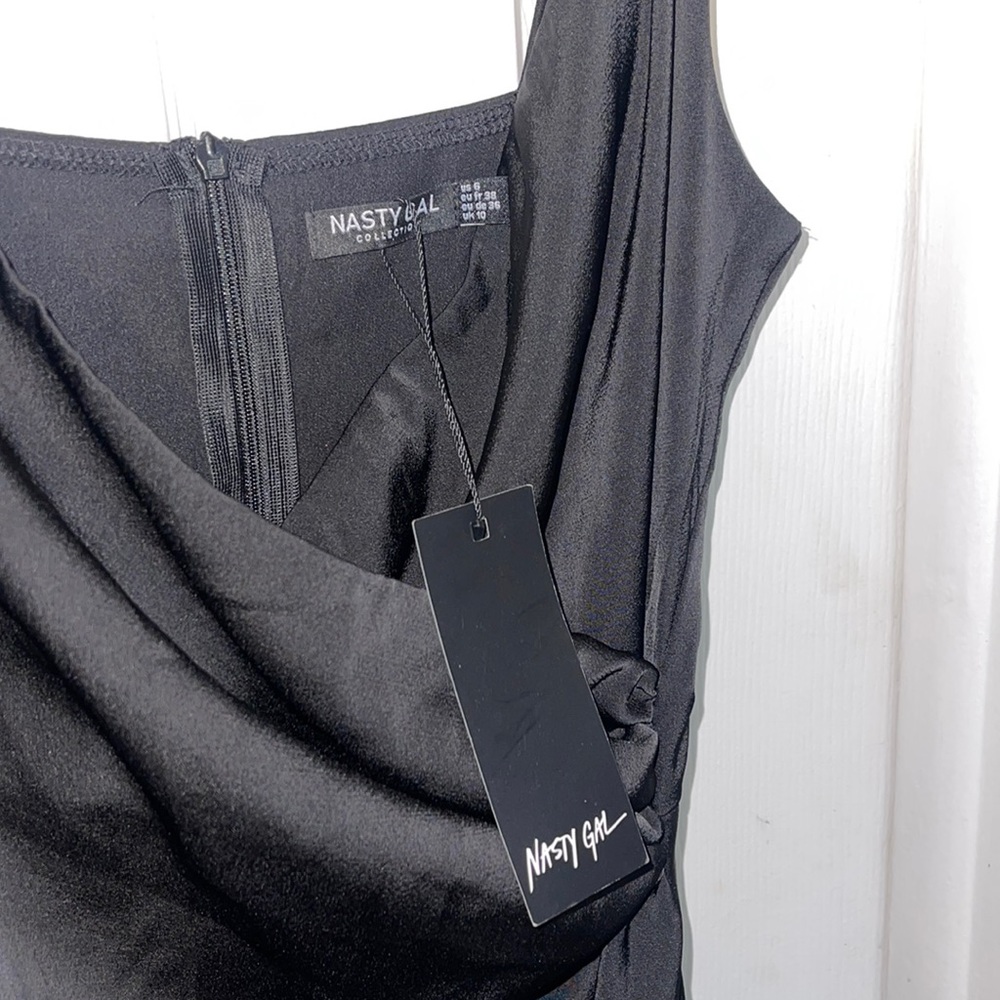 Size 6. Nasty Gal Satin V-Neck Wrap Maxi Dress Black